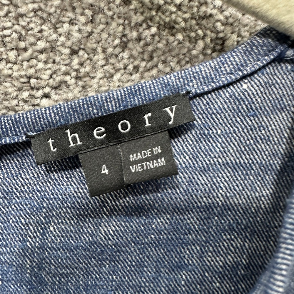 Theory Adraya Blue Linen Blend Sleeveless Shift Mini Dress Size 4 Coastal Summer - Picture 3 of 11